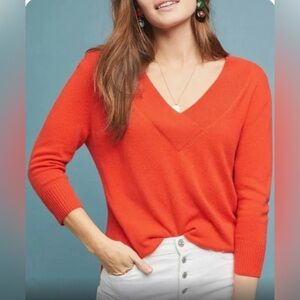 NWOT Anthropologie flame orange Cassini Cashmere Sweater